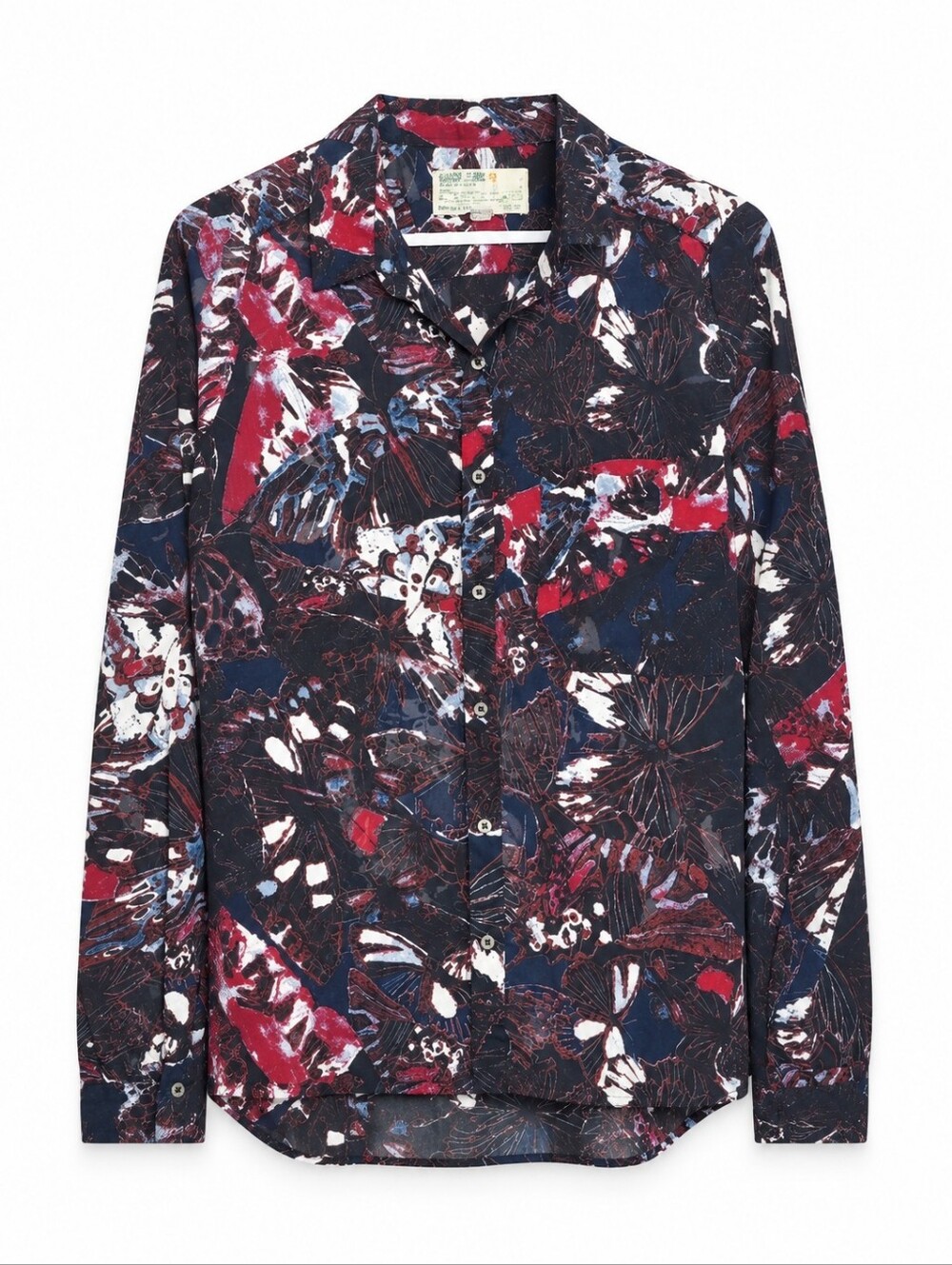 Garcia Jeans Sheer Butterfly Print Long Sleeve Button Down Blouse M
